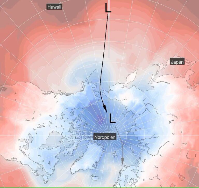 Vi får besøk av et lavtrykk som virkelig har reist langt. Foto: Meteorologene på Twitter